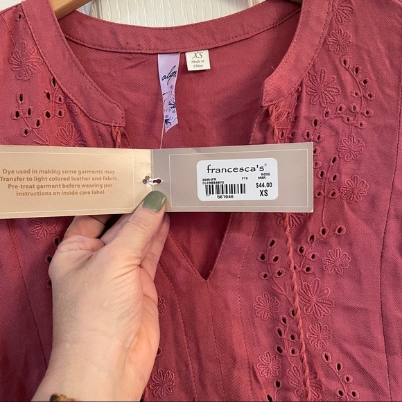 FRANCESCA’S Collection Dress Embroidered Tassel Pink Women’s size extra small - Picture 8 of 10